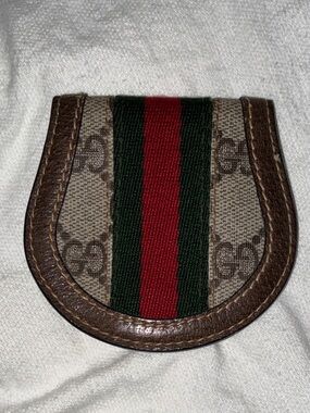 GUCCi vintage Sherryline coin purse Brown and Beige Stripe RARE